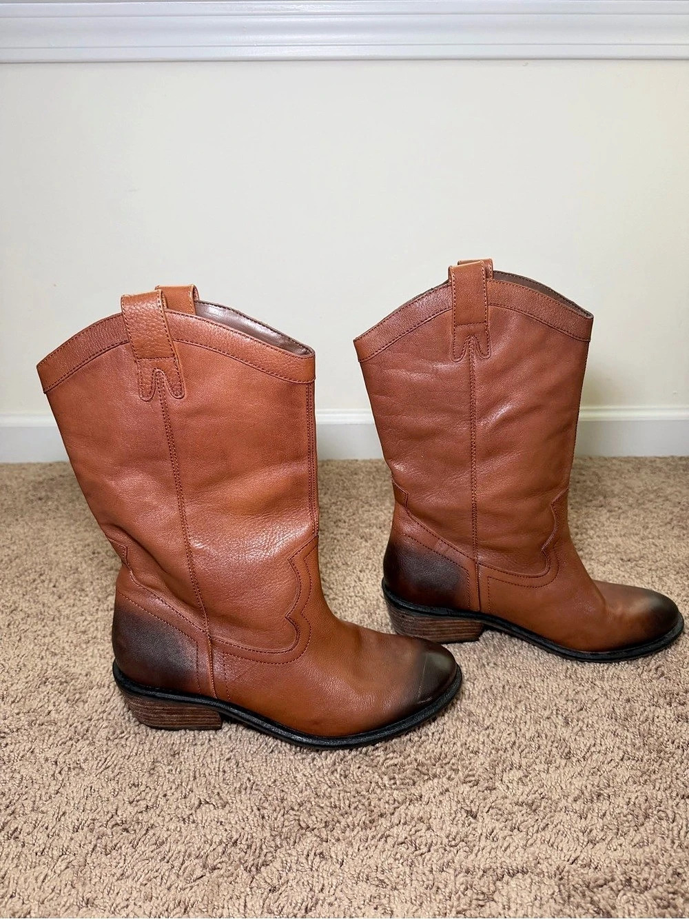 Jessica Simpson Rosanna Tan Leather Western Boots Brown Tall Western-Style